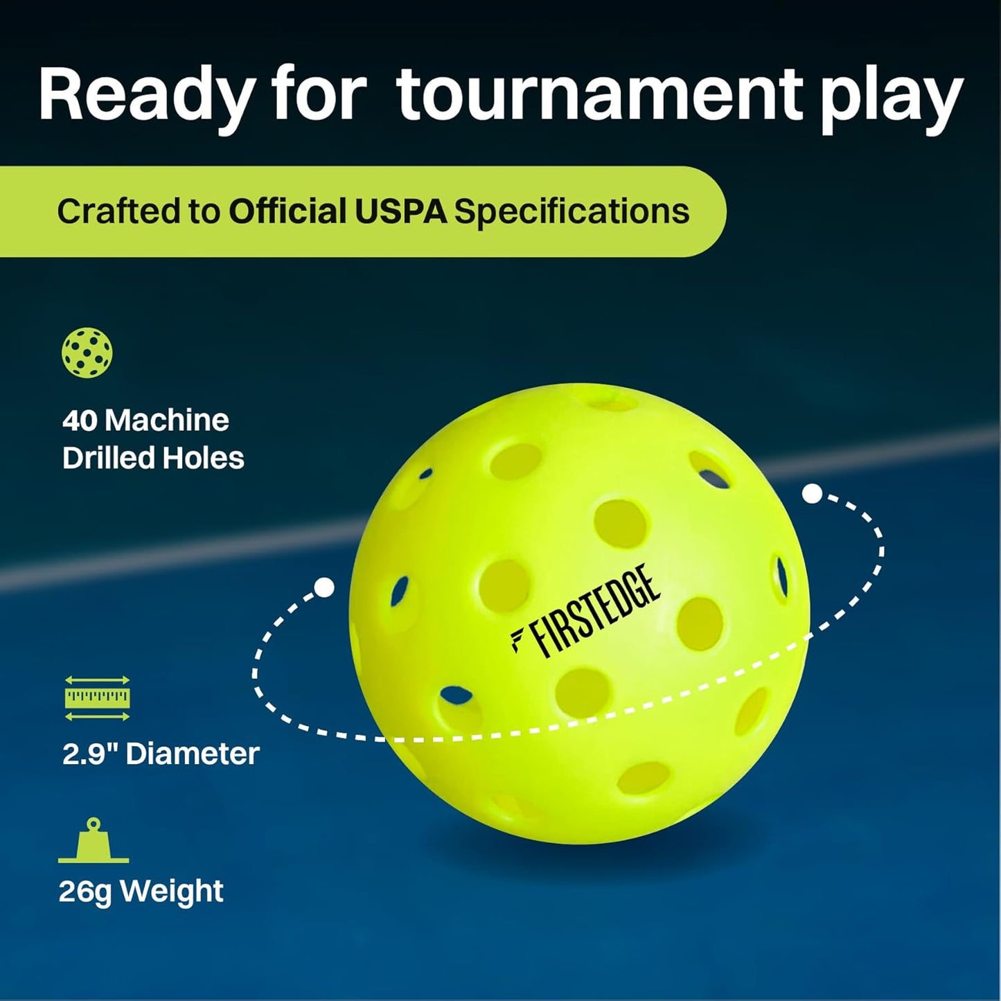 FIRSTEDGE PRO 40 Pickleball Outdoor Balls (Set of 3) | Single-Piece Rotational Molded | 40-Hole Design | Durable High Performance Balls for All-Weather Play