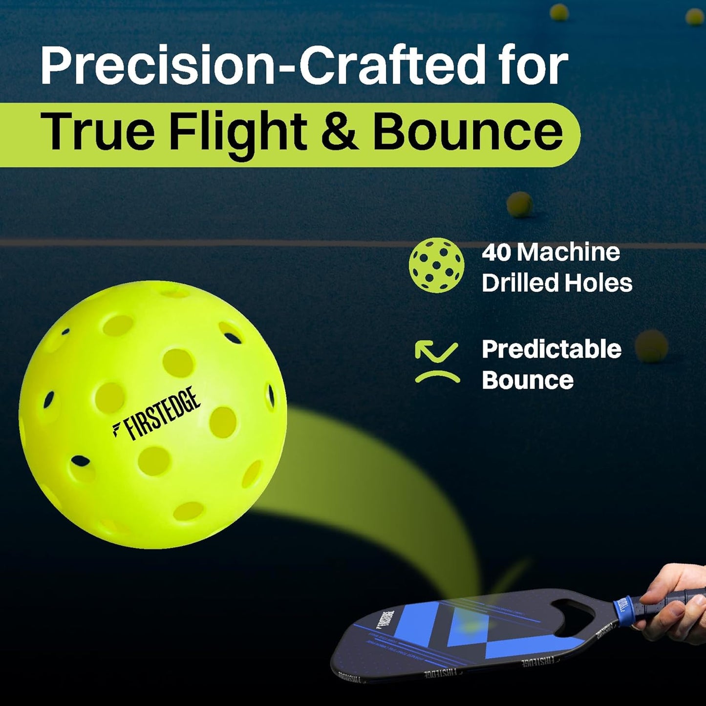 FIRSTEDGE PRO 40 Pickleball Outdoor Balls (Set of 3) | Single-Piece Rotational Molded | 40-Hole Design | Durable High Performance Balls for All-Weather Play