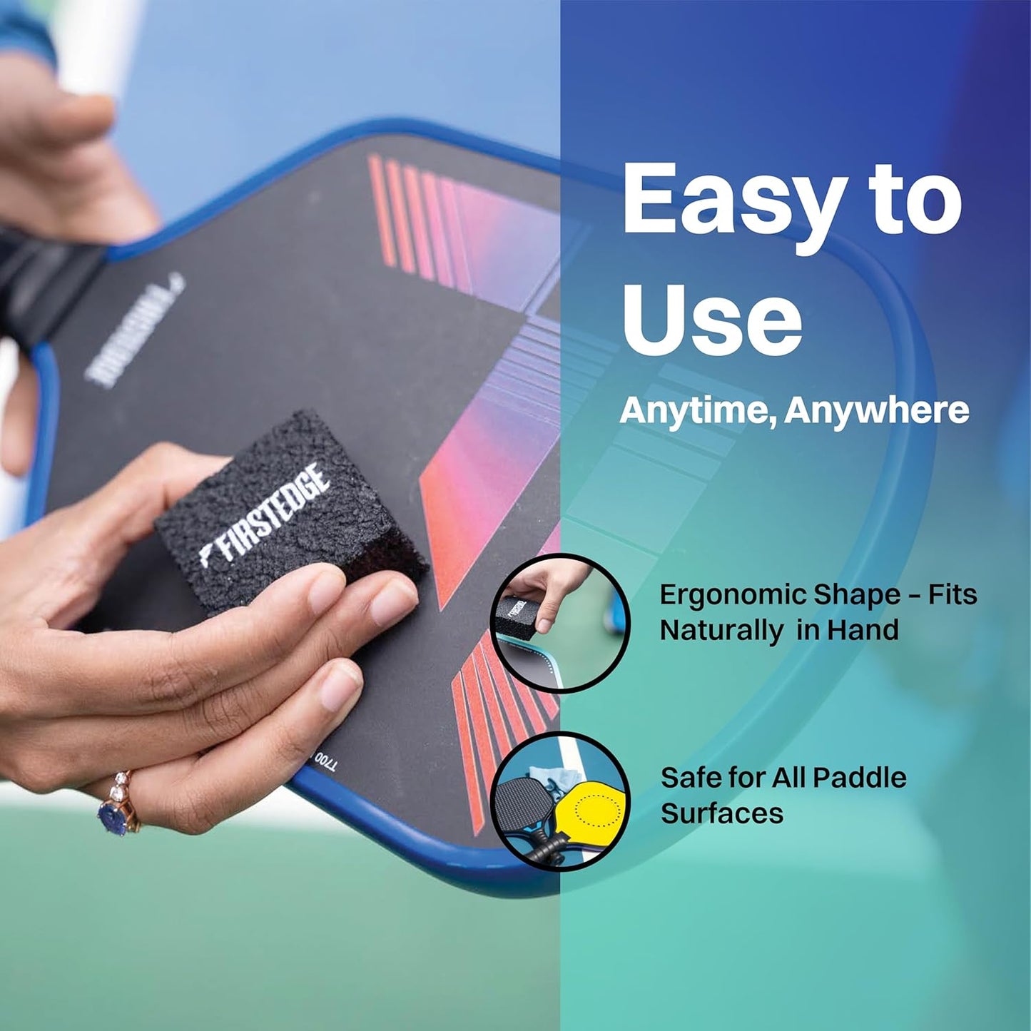 FirstEdge Vanish Pickleball Paddle Eraser – Removes Ball Marks and Dirt from Carbon Fiber & Textured Paddles | No Mess Cleaning Tool for Paddle Maintenance