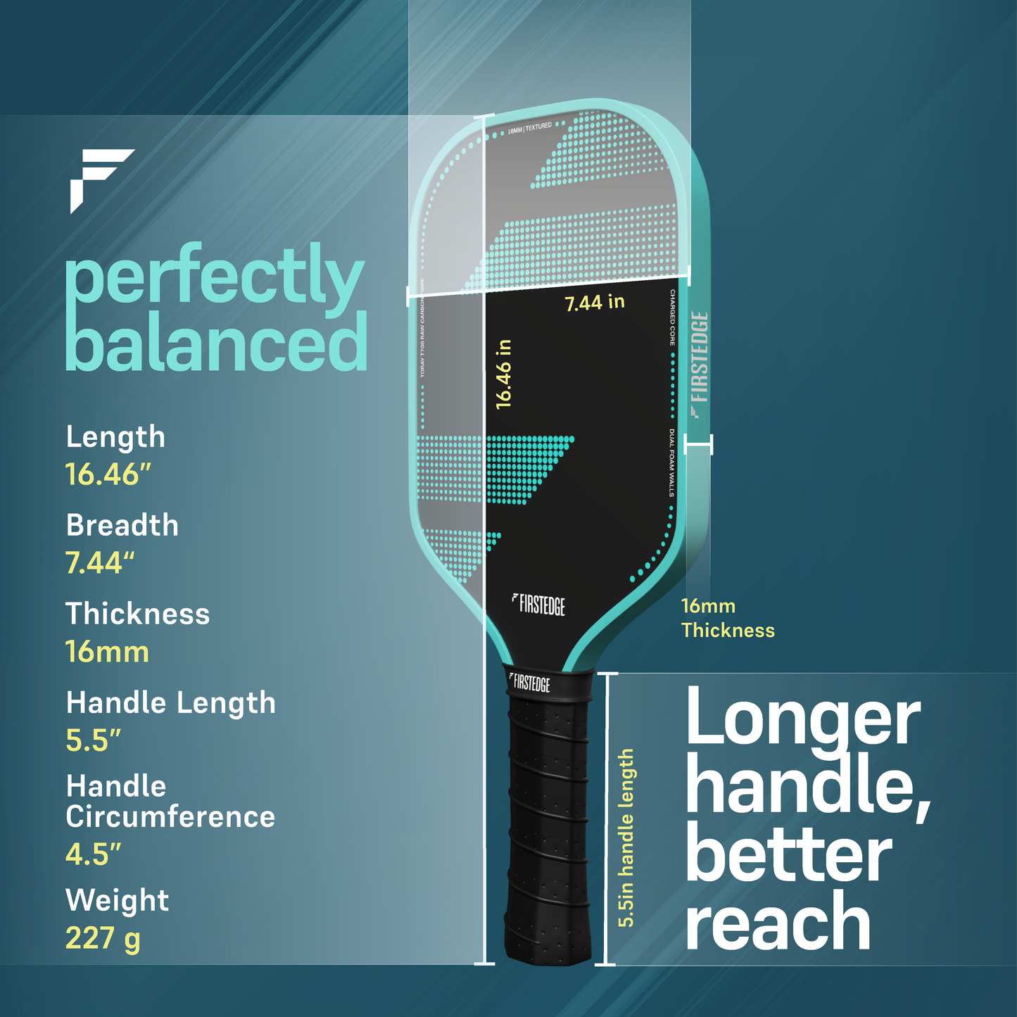 FirstEdge HyperCharge USPA Approved Propulsion Core (Gen 3) Japanese Toray T700 Carbon Fibre Pickleball Paddle (With Cover)