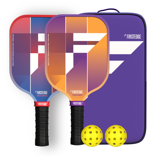 FirstEdge StrikeBase Fibreglass Grit Painted Pickleball Paddle Set of 2 with 2 Outdoor Balls & Cover